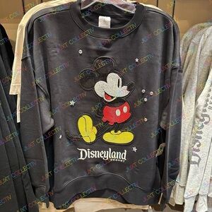 Disneyland Embroidered Sequin Mickey Mouse Black Pullover Crewneck Sweatshirt